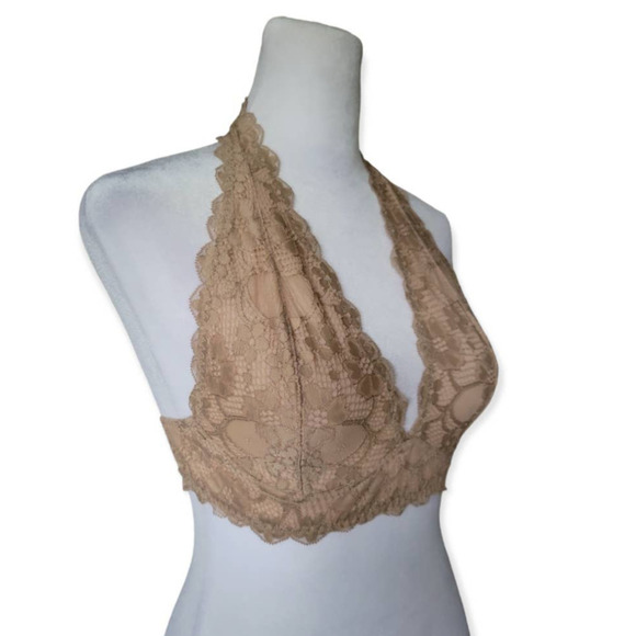 Free People‎ Women's Galloon Lace Halter Bralette Size Small Nude Beige - Picture 8 of 10